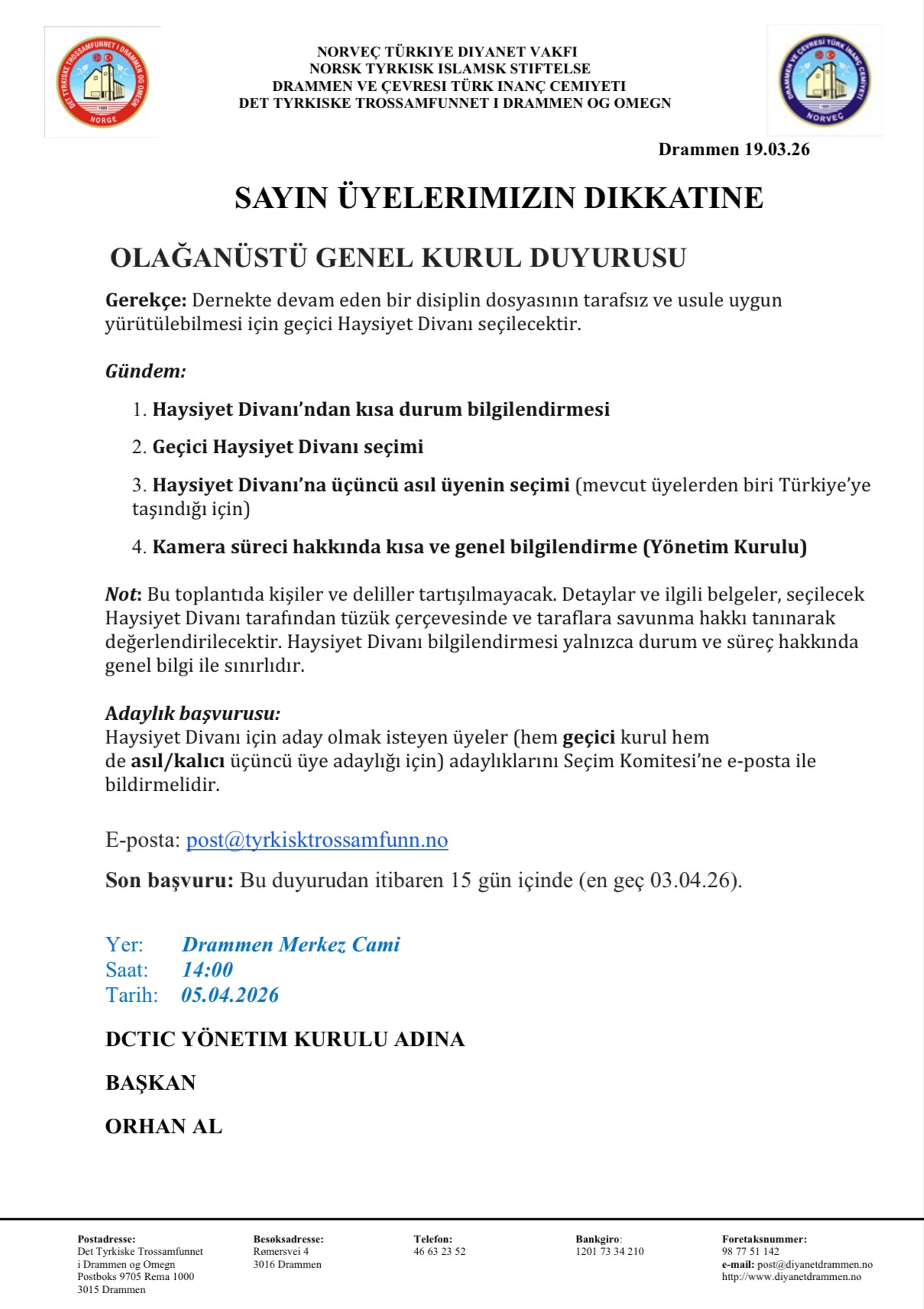 Ekstraordinær Generalforsamlingsmøte